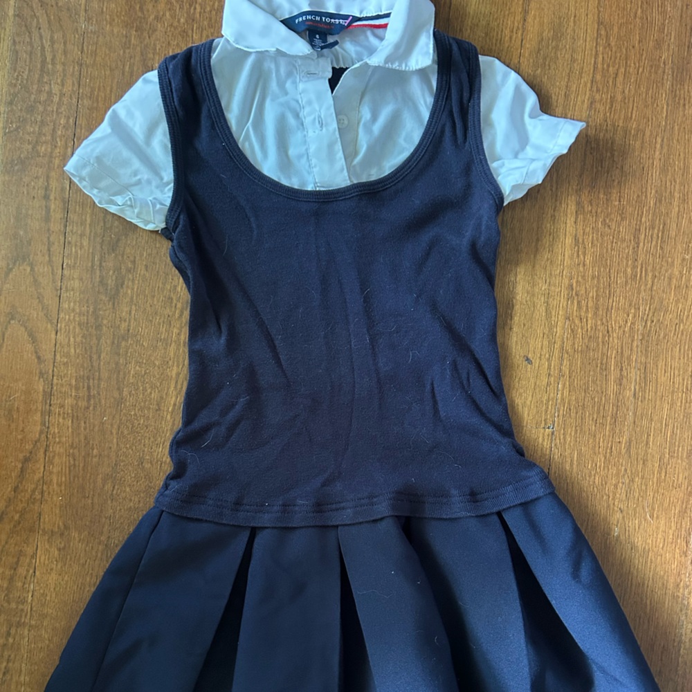 French Toast Button-Up Dress with Contrast Collar